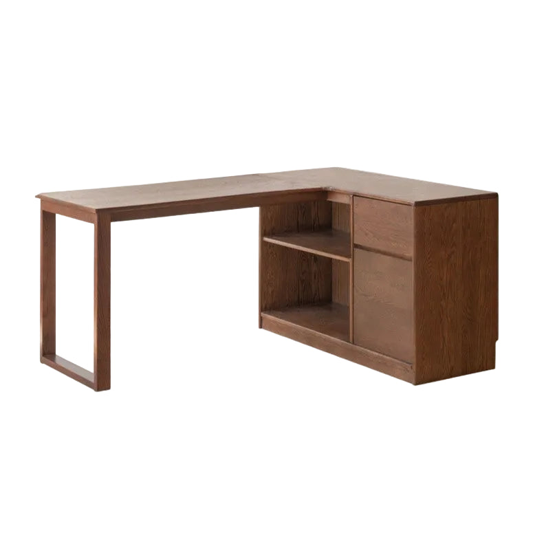 Oak Solid Wood Desk Bookshelf Integrated Corner Table