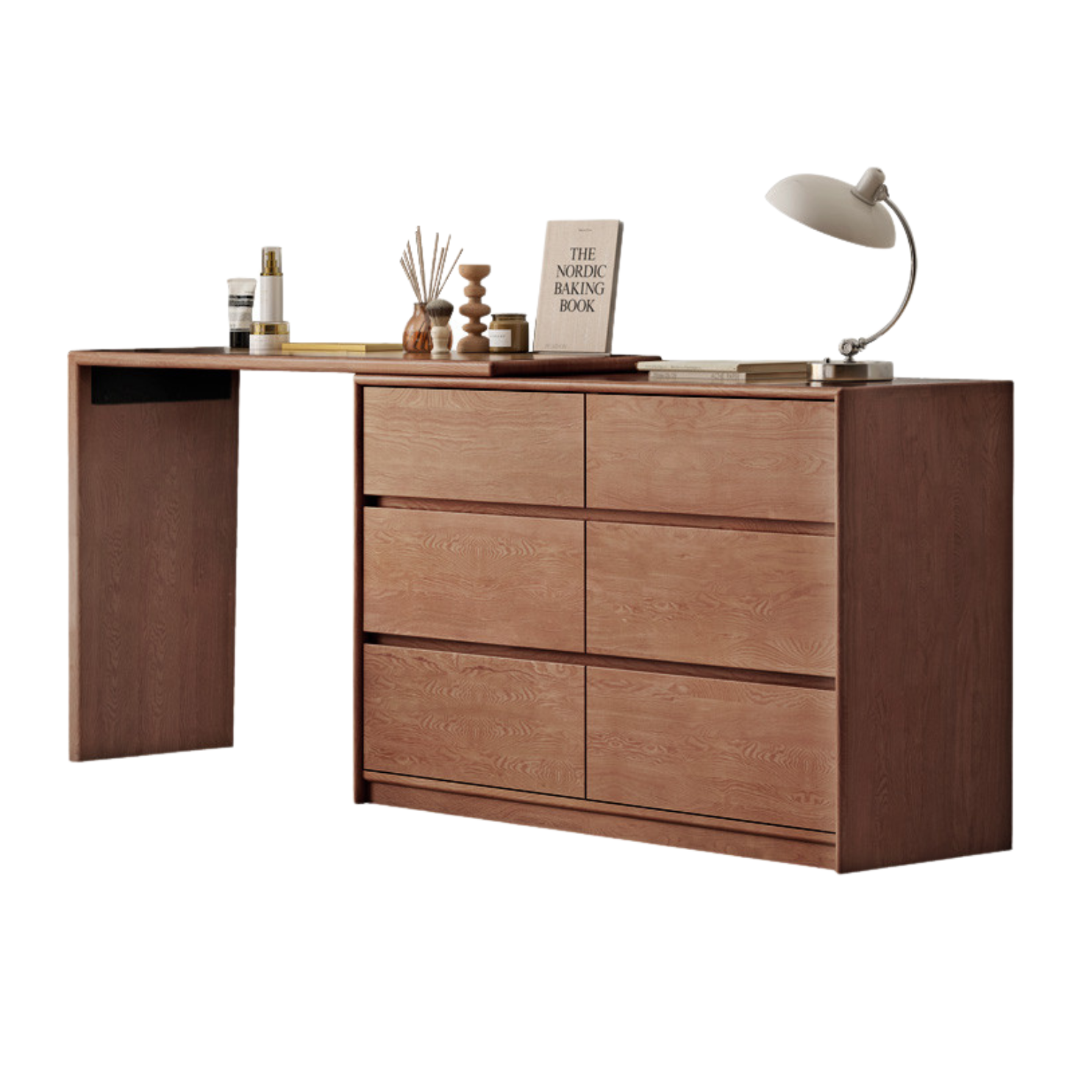 Oak, Solid Rubberwood Dressing Table L-Shaped Corner