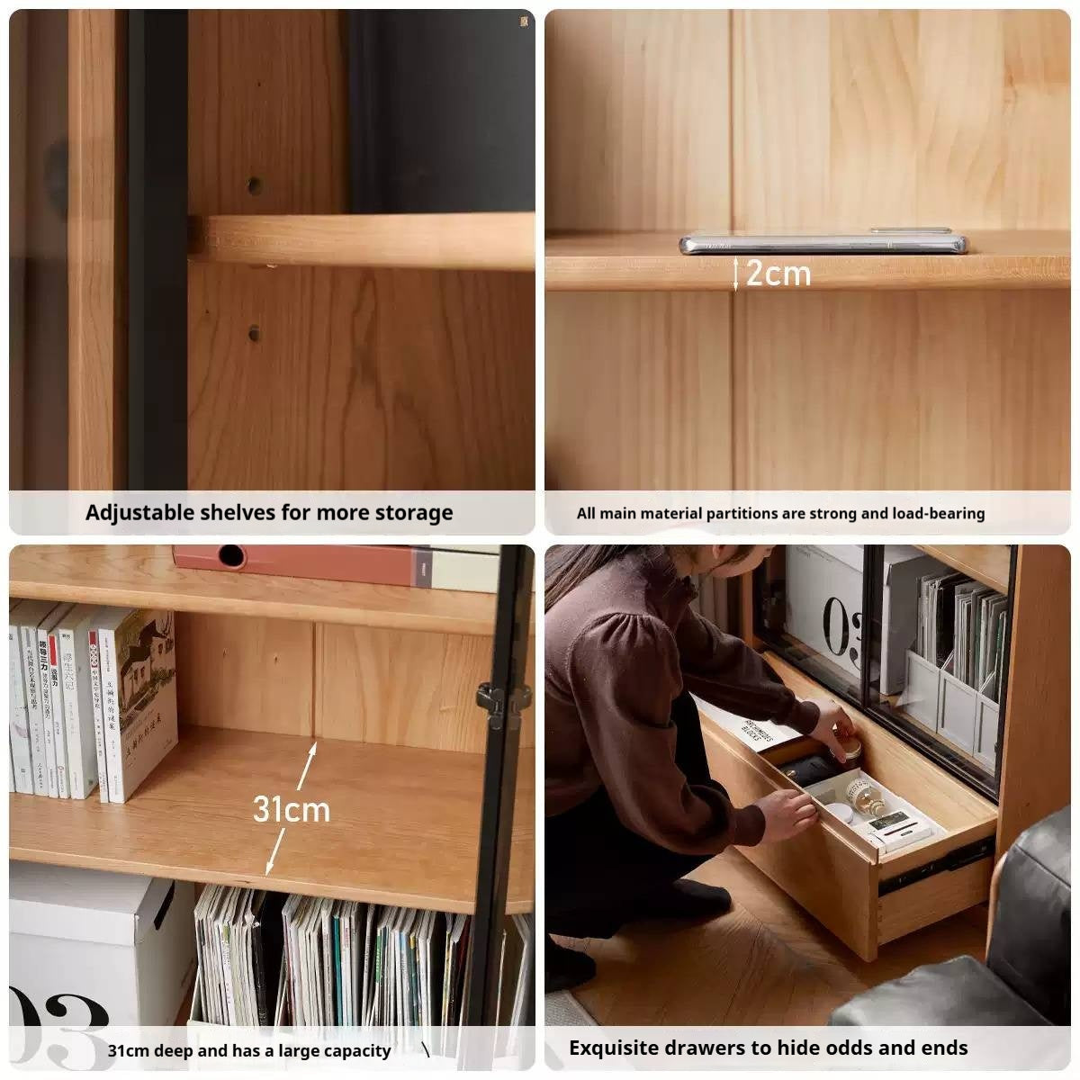 Cherry Solid Wood Bookcase Cabinet Display