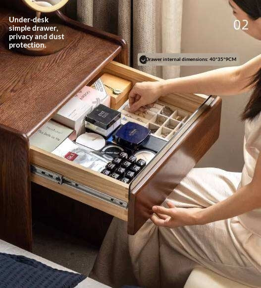 Oak Solid Wood, Rubberwood Solid Vanity Table with Drawers and Modern Minimalist Design