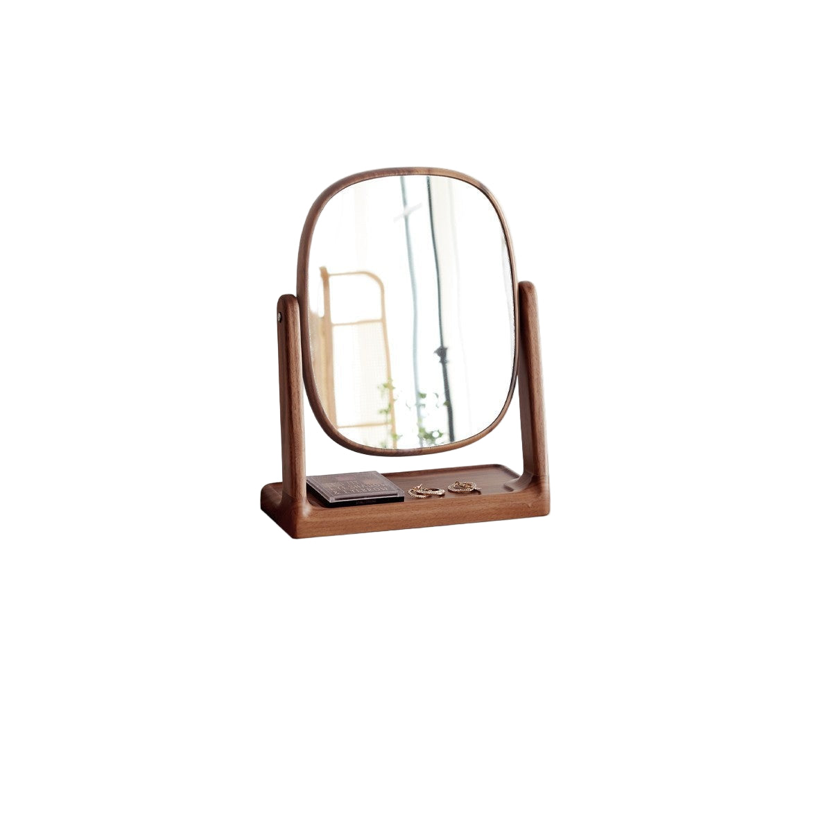 Black Walnut Solid Wood Makeup Mirror Storage Box Degree Rotation