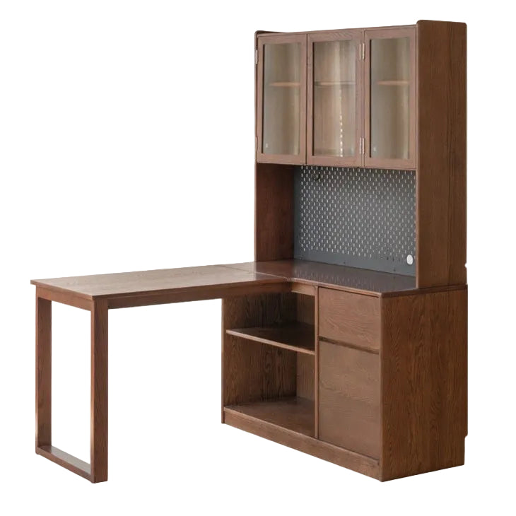 Oak Solid Wood Desk Bookshelf Integrated Corner Table