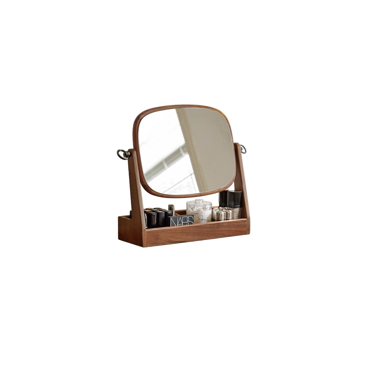 Black Walnut Solid Wood Makeup Mirror Storage Box Degree Rotation