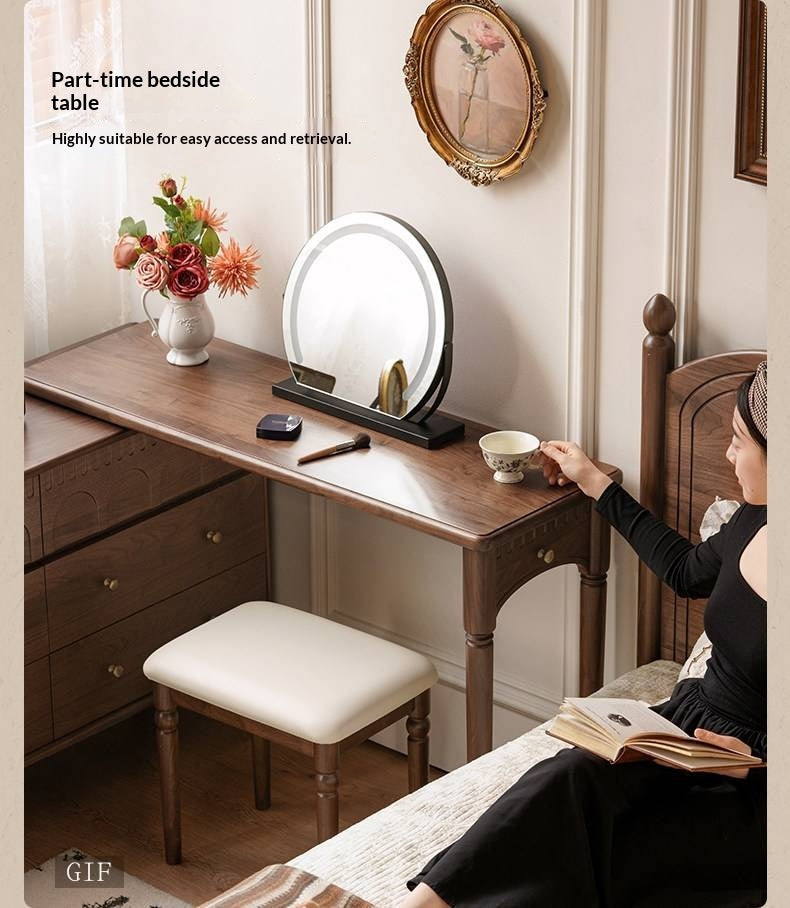 Black Walnut Solid Wood Vanity Table with Extendable Top