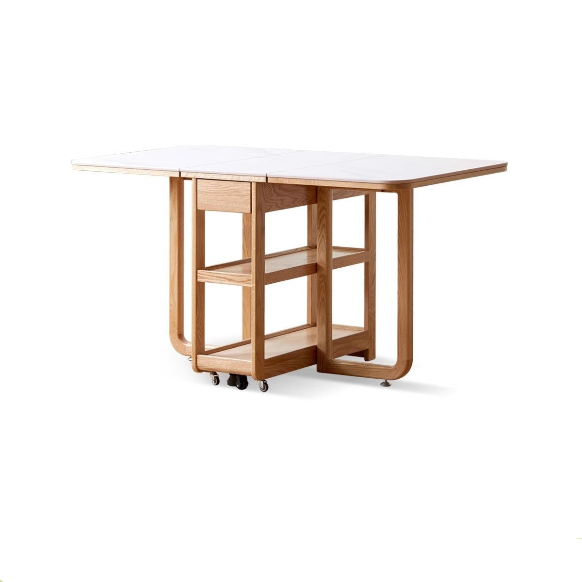 Oak Solid Wood Folding Multi-Functional Storage Telescopic Dining Table
