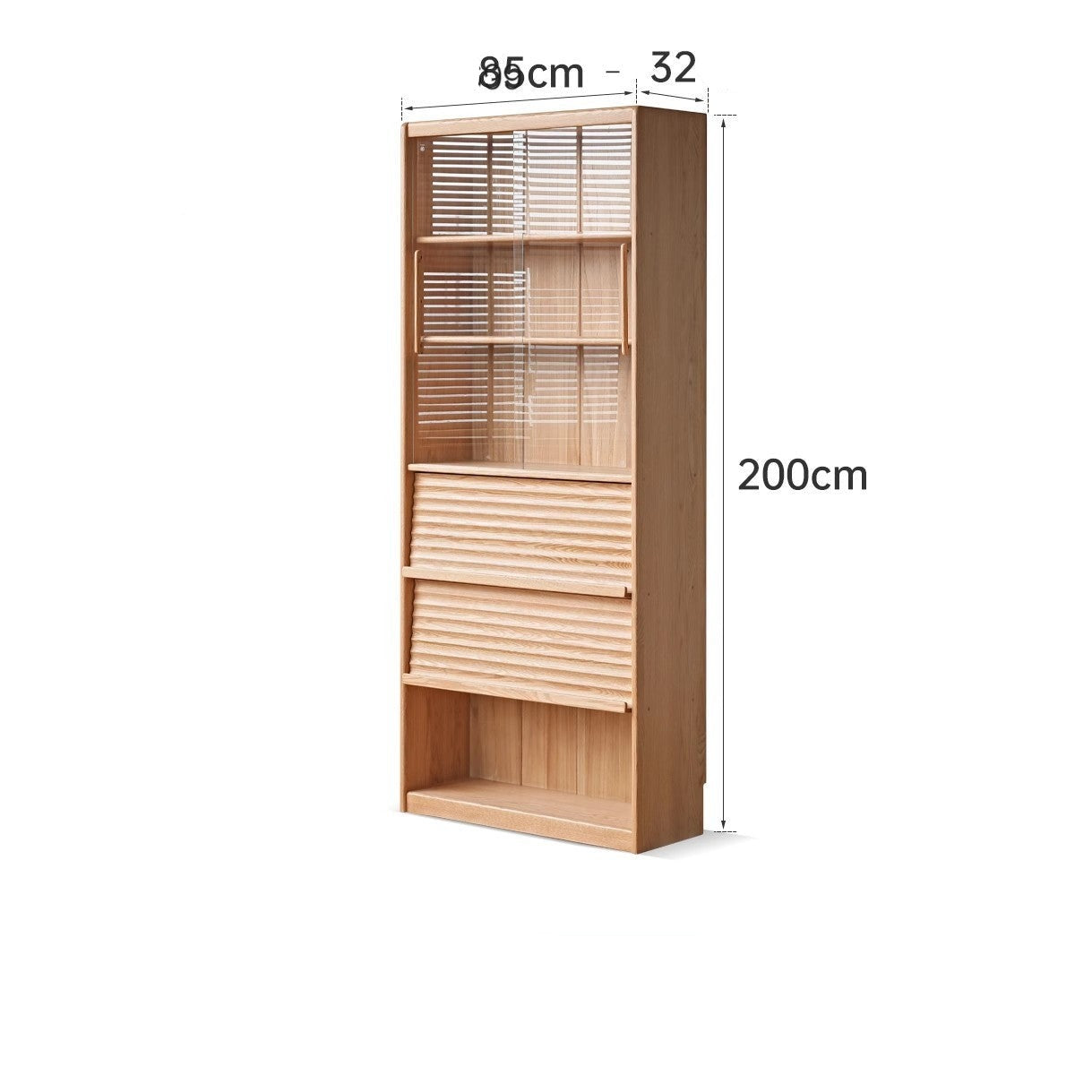 Oak, Beech Solid Wood Bookcase With Glass Door Floor-Standing Bookshelf Multi-Layer Storage Rack Free Combination Display Cabinet