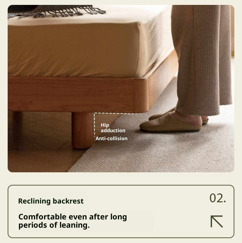 Cherry Solid Wood Retro with Socket Night Light Bed