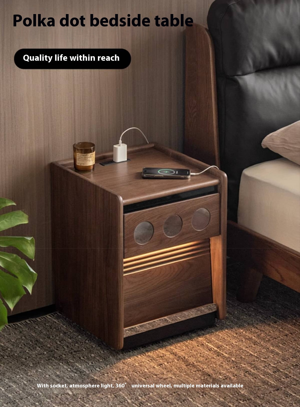 Black Walnut, Cherry, Ash, Sandalwood, Tulipwood Solid Wood Nightstand
