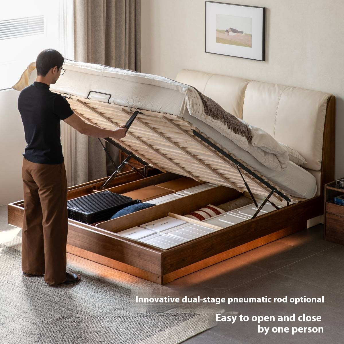 Black Walnut Solid Wood Italian Luxury Leather Bed