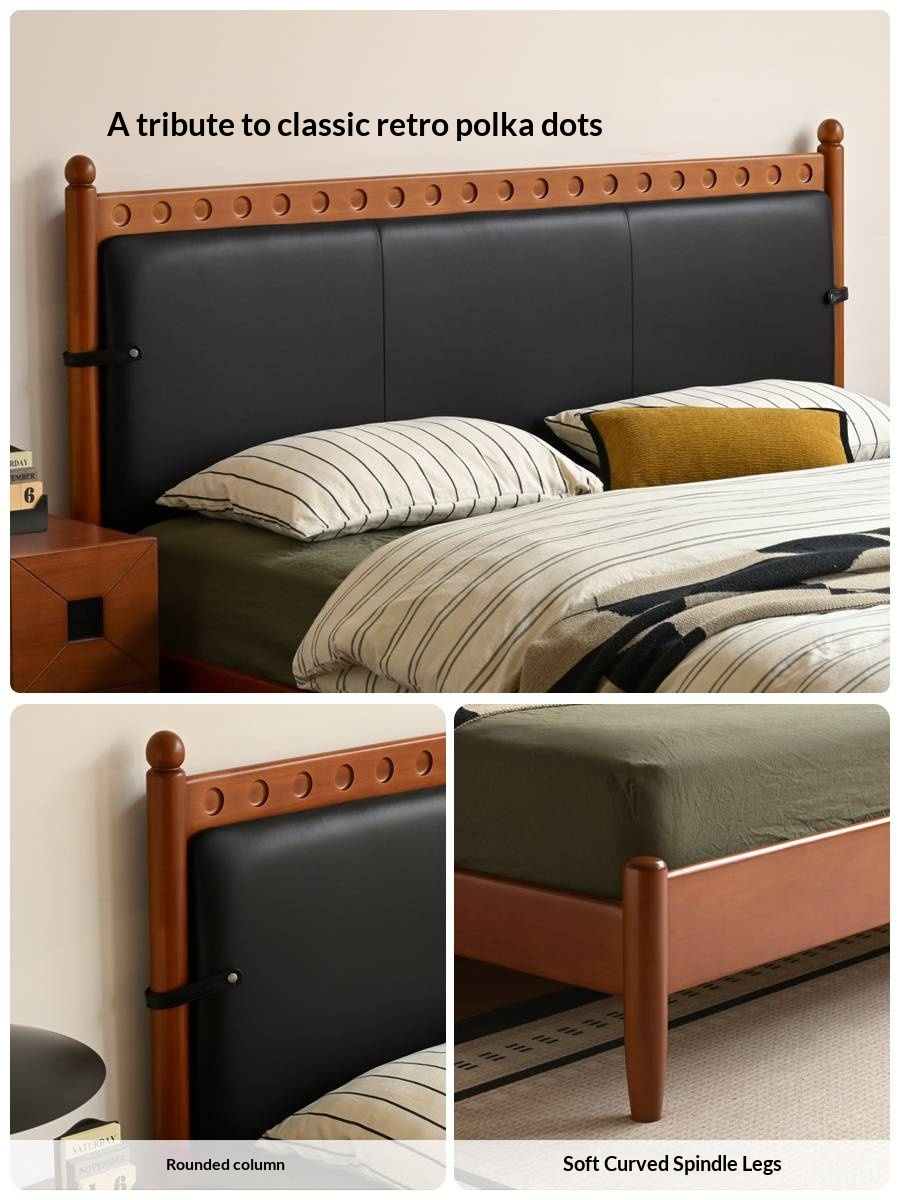 Poplar Solid Wood Vintage Soft Backrest Bed