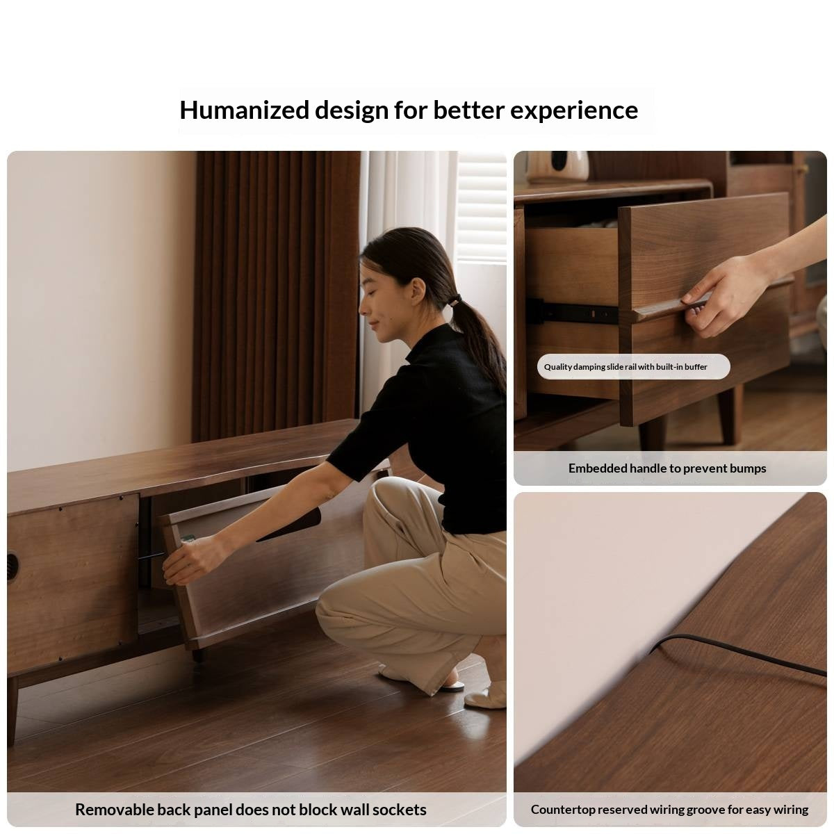 Black Walnut, Sandalwood, Ash Solid Wood Modern TV Cabinet