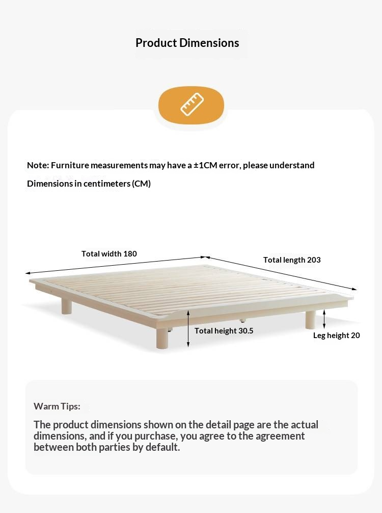 Pine Solid Wood Platform Bed, Headboard-Free Bed, Floor-Standing Floating Bed