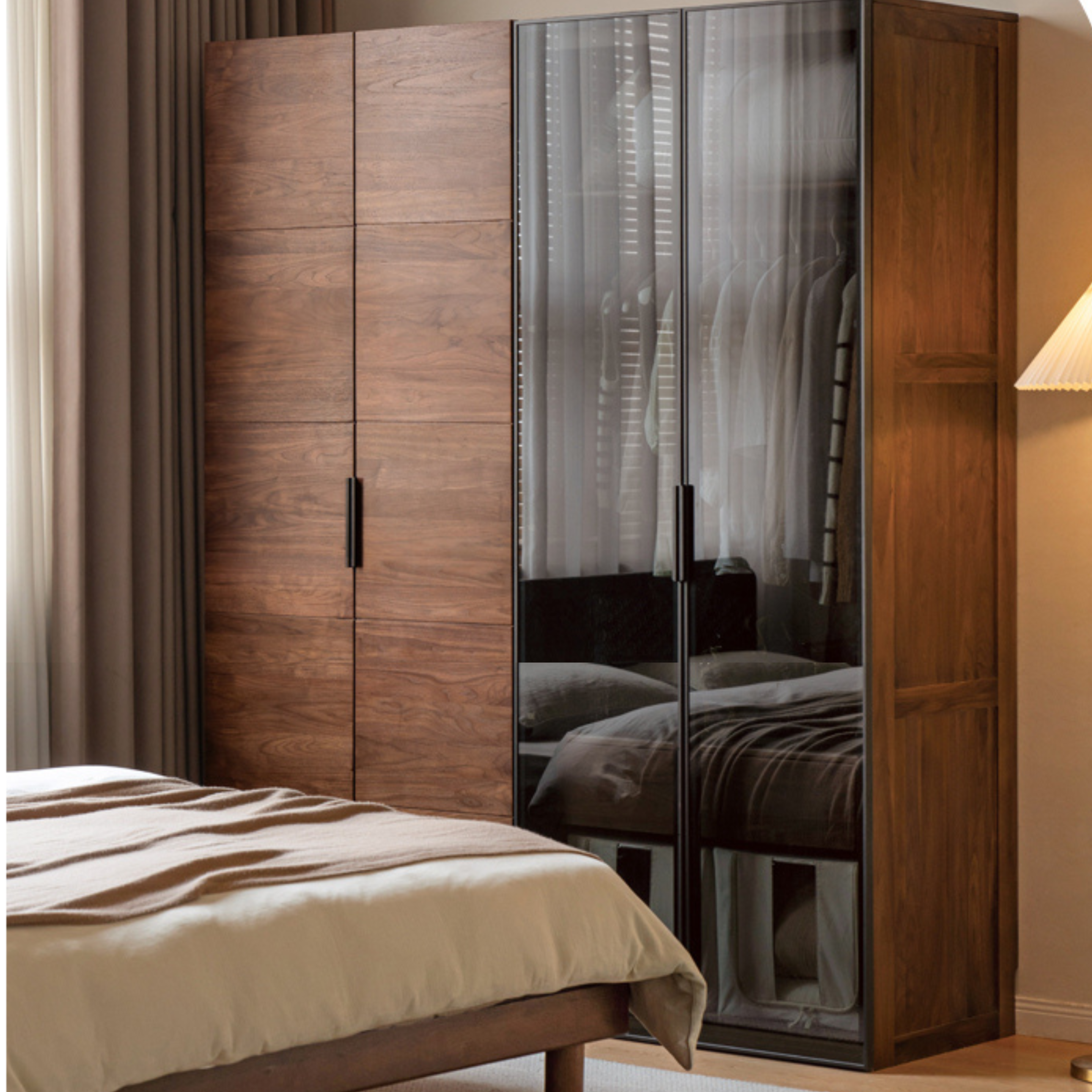 Black Walnut Solid Wood Wardrobe Combination.