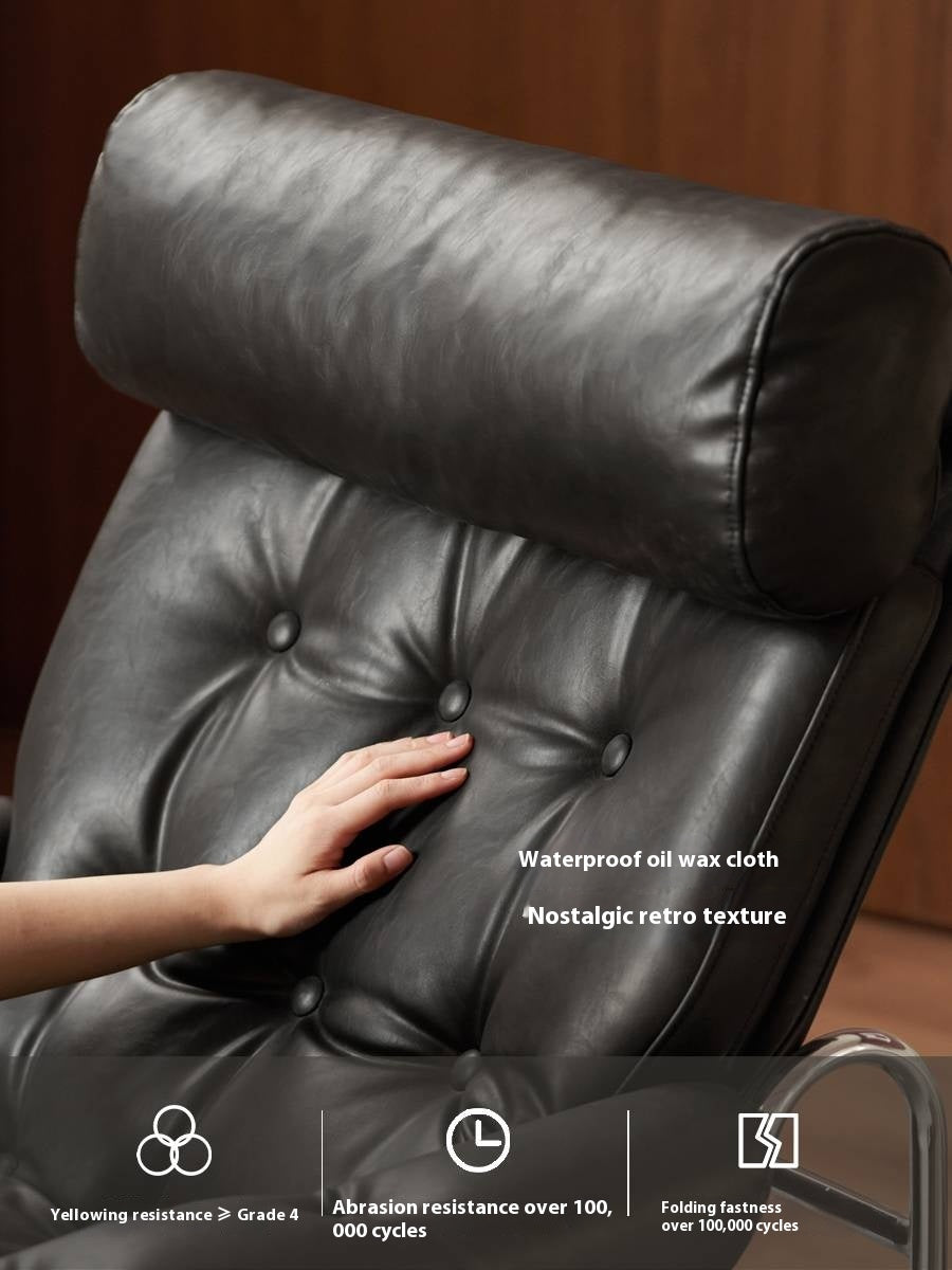 Bauhaus-Style Retro Armchair in Vintage Oil-Wax PU Leather