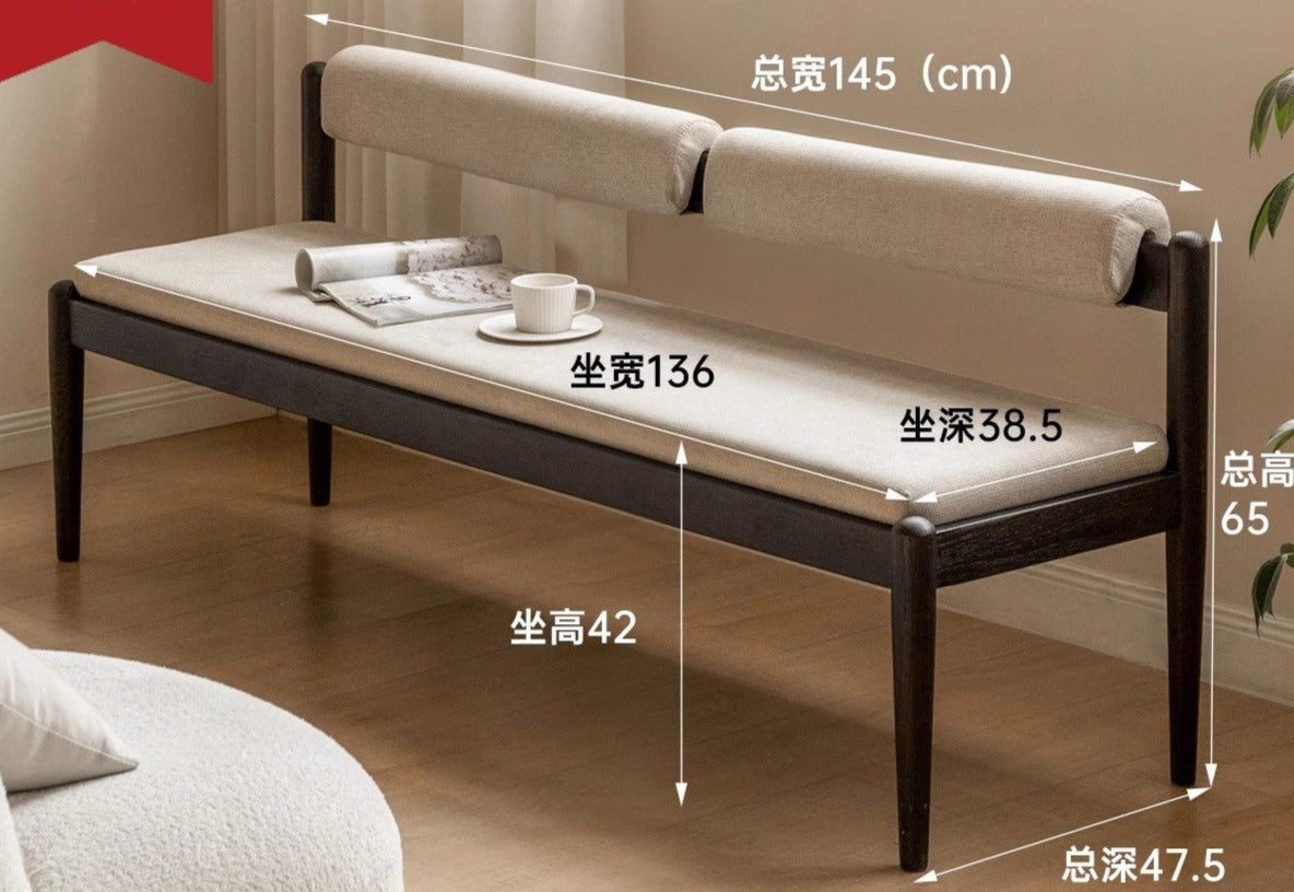 Oak Solid Wood Bench With Backrest