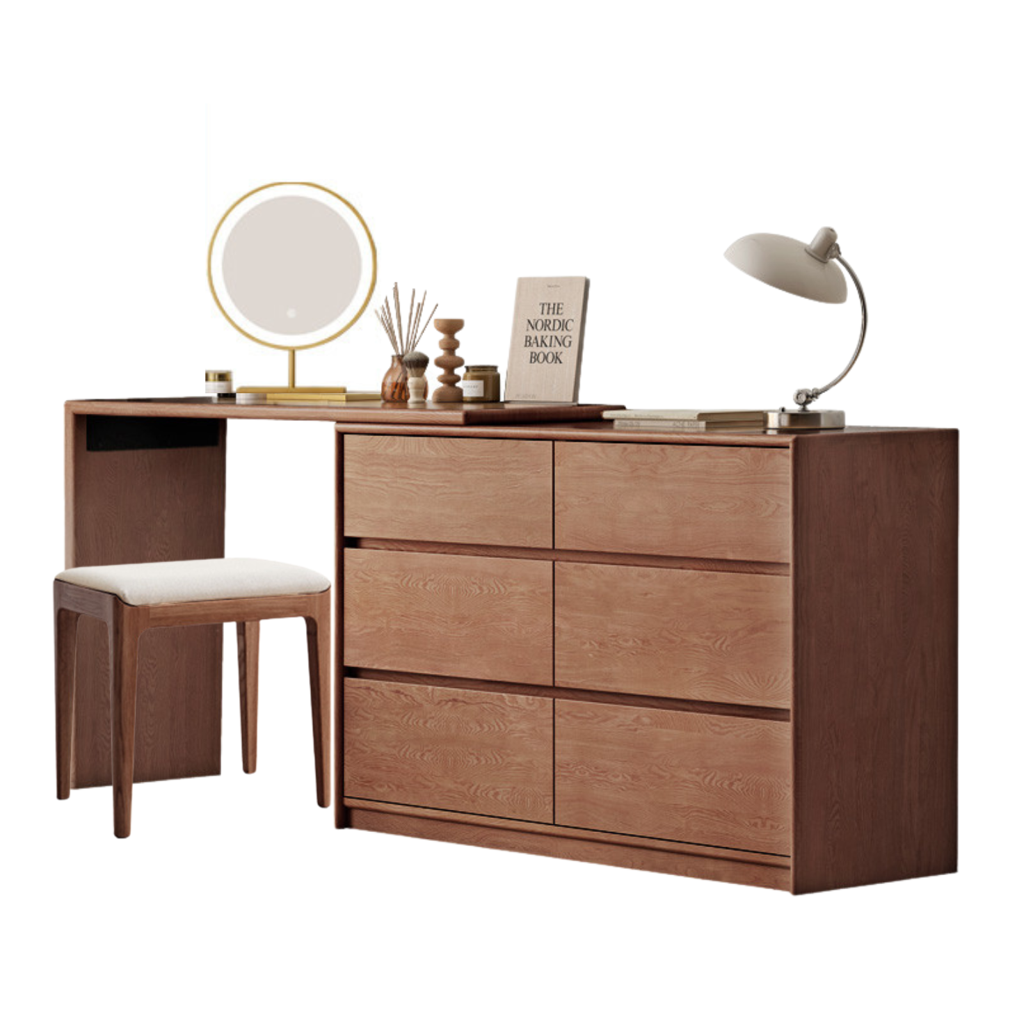 Oak, Solid Rubberwood Dressing Table L-Shaped Corner