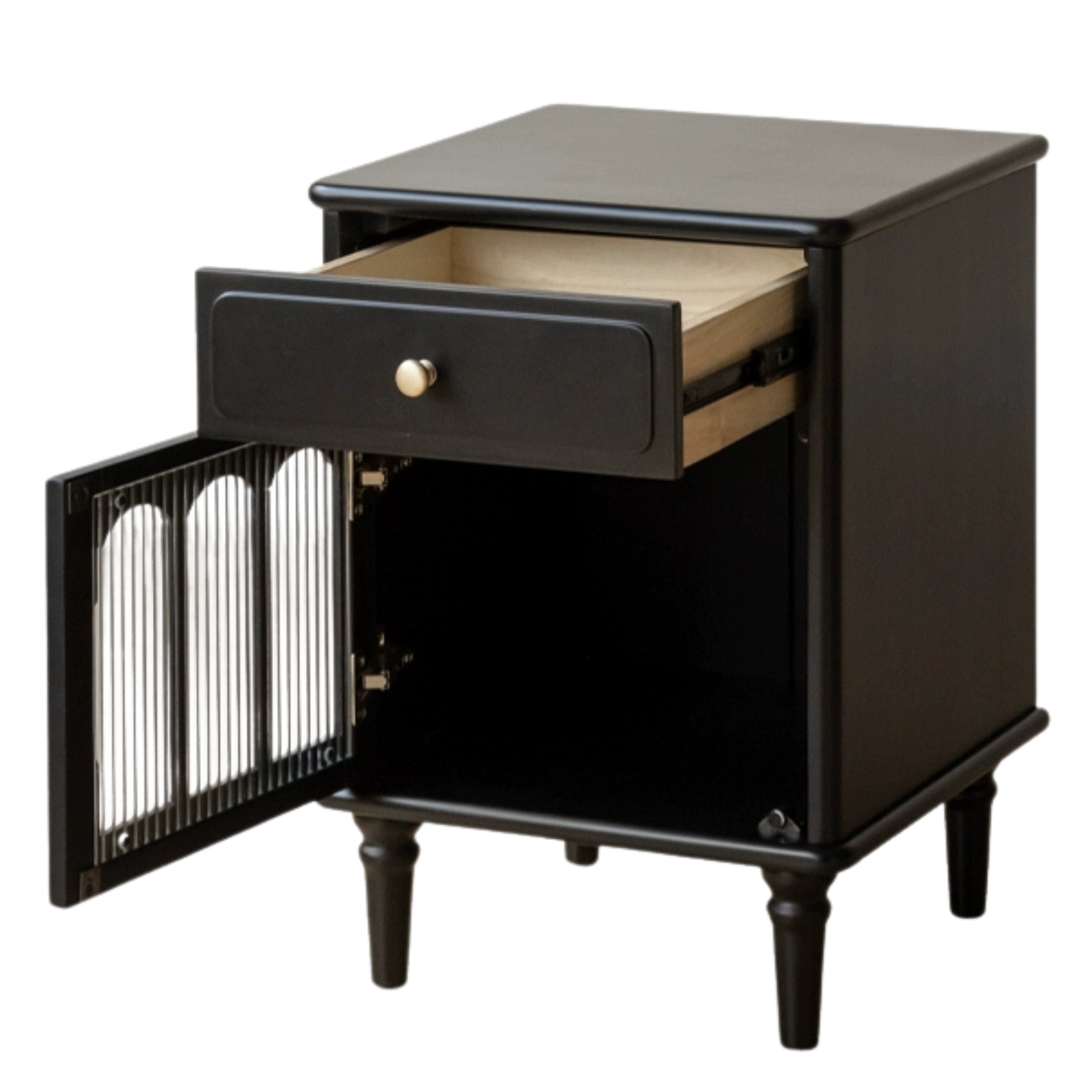 Solid RubberWood French Retro Style Black Nightstand