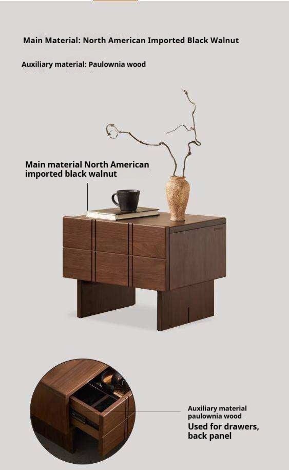 Black Walnut, Oak Wood Wabi-Sabi Style Nightstand