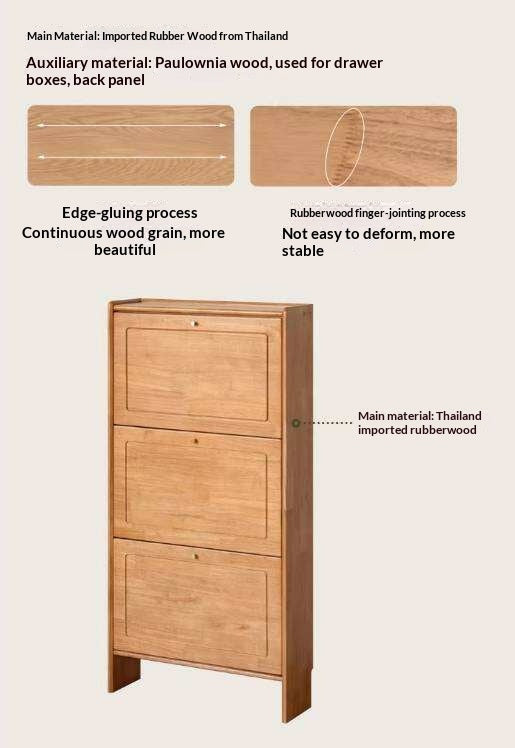 Oak Solid Wood Flip-Front Shoe Cabinet with Compact Vertical Design