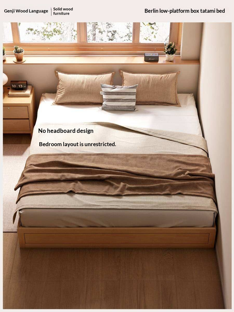 Rubberwood Solid Wood Modern Minimalist Storage Platform Bed