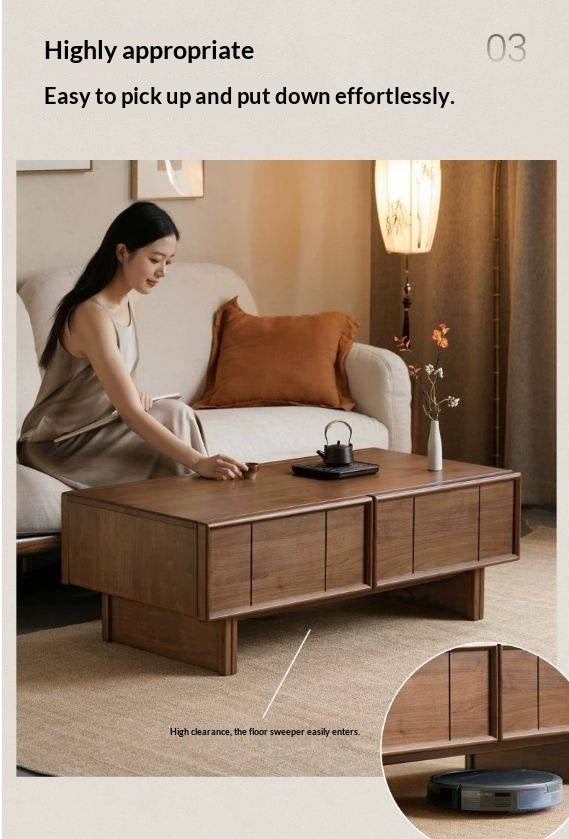 Black Walnut Solid Wood Coffee Table with Storage