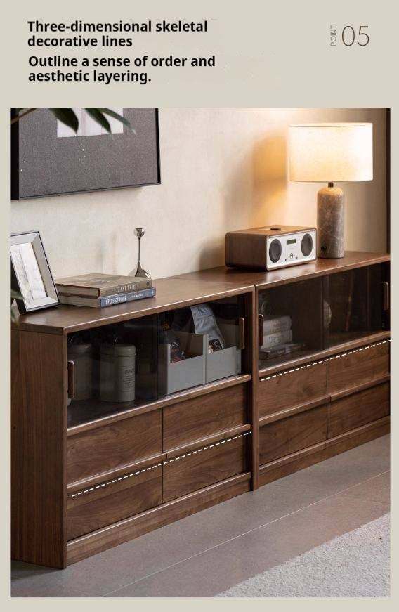 Black Walnut Solid Wood Italian Light Luxury TV Cabinet