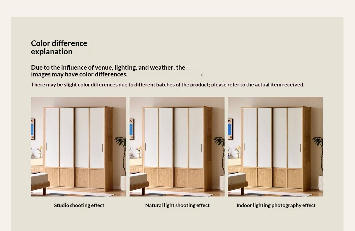 Oak Solid Wood Wardrobe with two-tone Sliding Doors