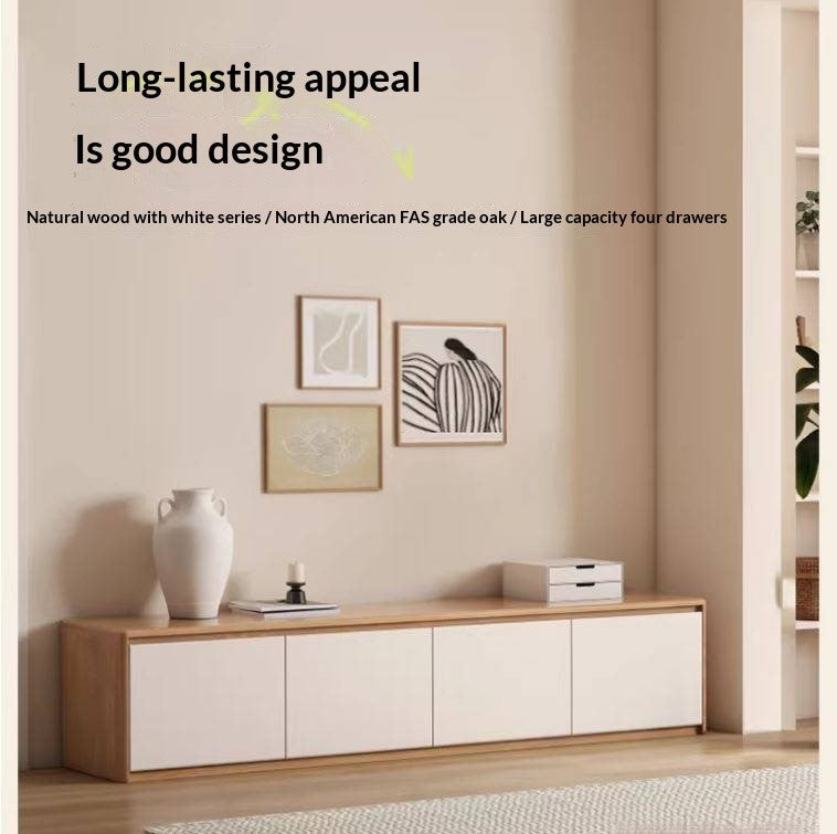 Beech, Oak Solid Wood Modern White Integrated Log Floor TV Cabinet.