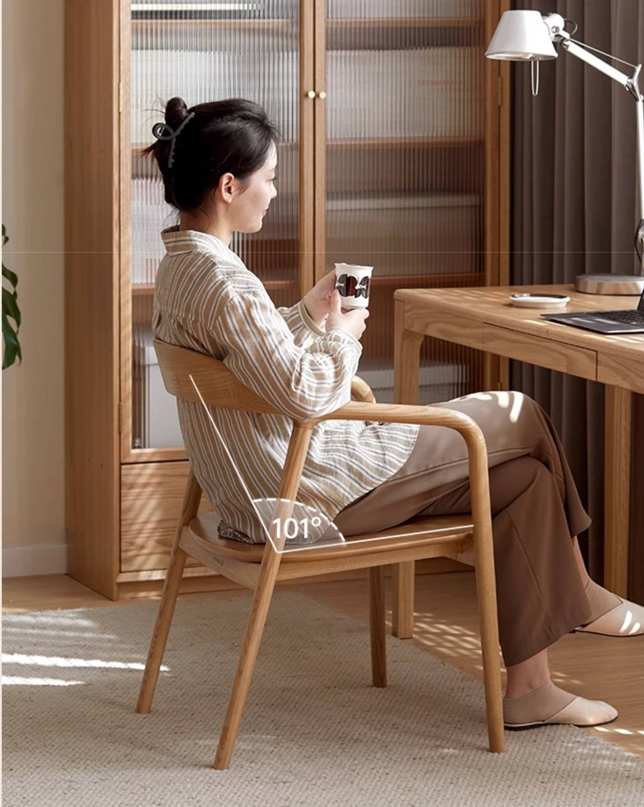 Ash, White Ash, Black Walnut Solid Wood Armchair, Scandinavian Modern Curved Back Accent Chair