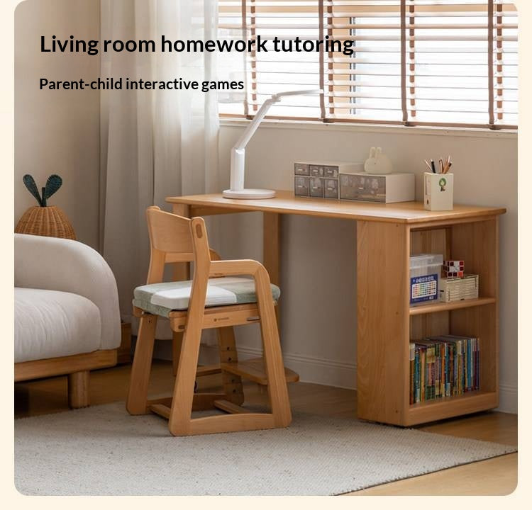 Beech, Solid Rubberwood Kids Desk with Pulleys Movable Storage