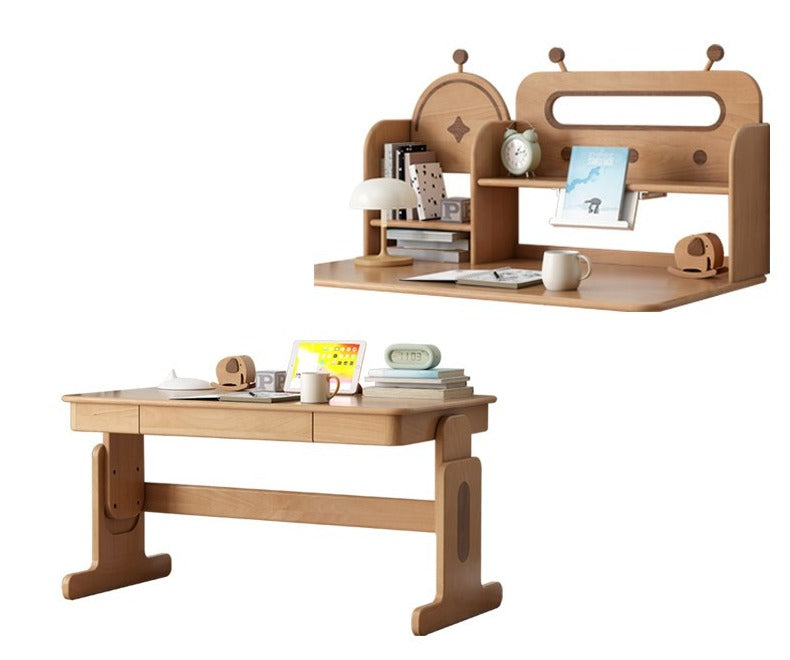 Beech Solid Wood Lifting Desk Bookshelf Combination
