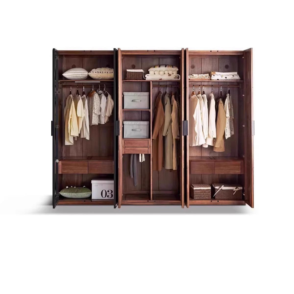 Black Walnut Solid Wood Wardrobe Combination.