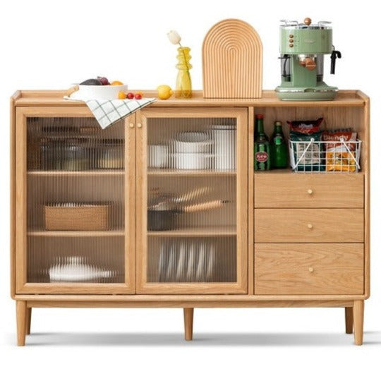 Oak, Ash, Black Walnut, Cherry, Beech Solid Wood, Solid RubberWood Ultra-thin Sideboard Sliding Door