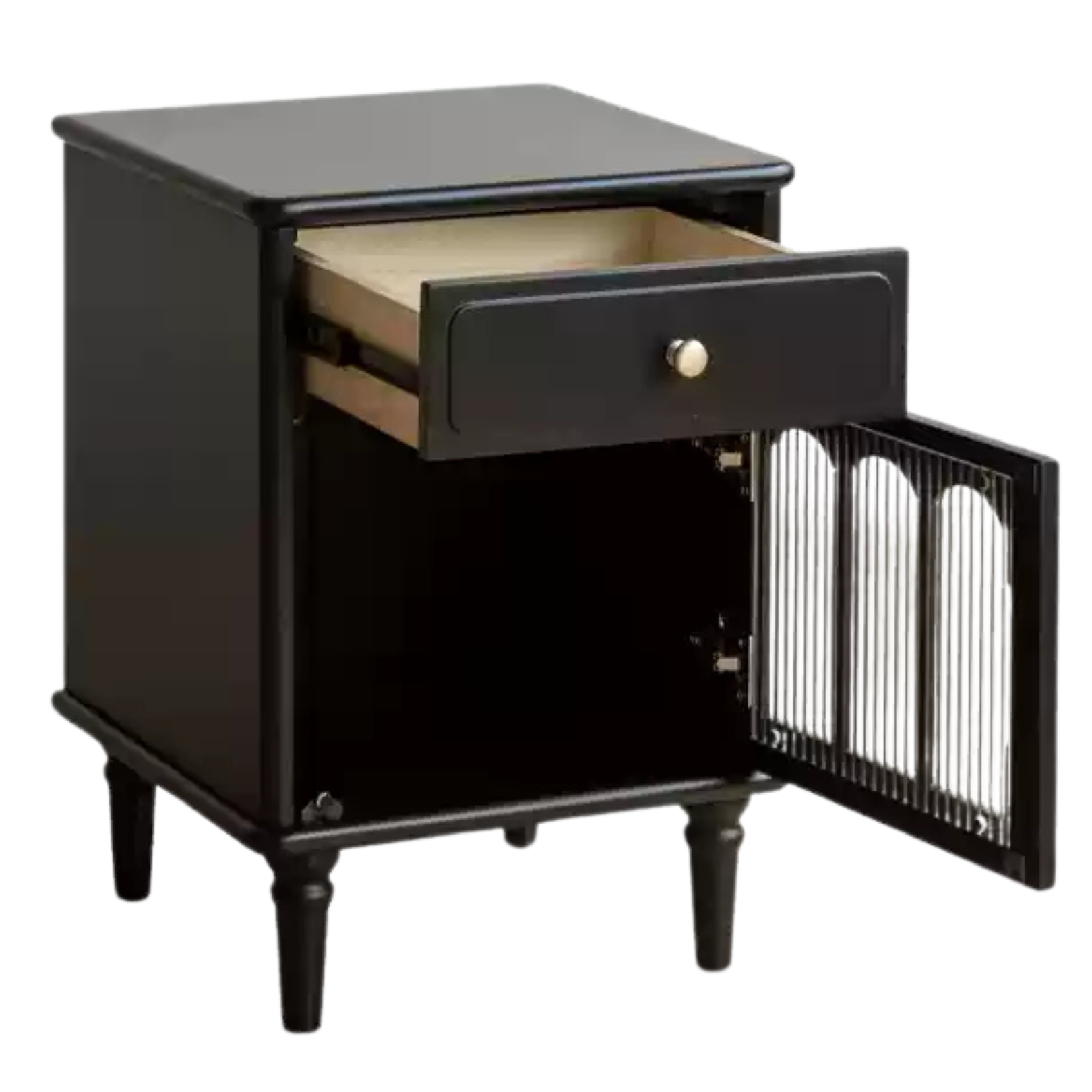 Solid RubberWood French Retro Style Black Nightstand