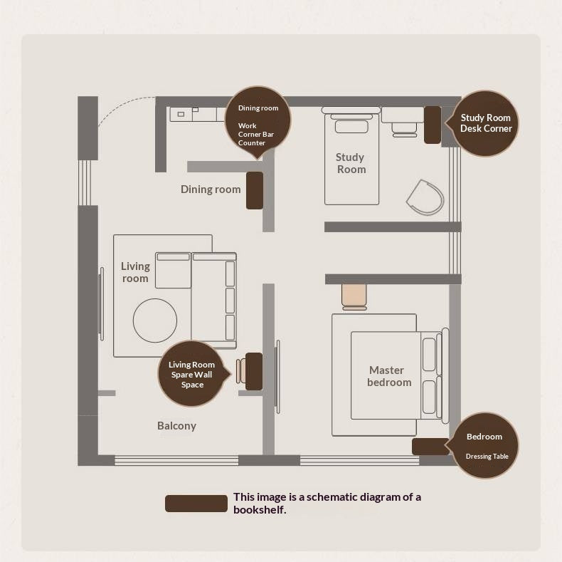 Black Walnut, Sandalwood Solid Wood Bookshelf with Light Luxury Display Shelves