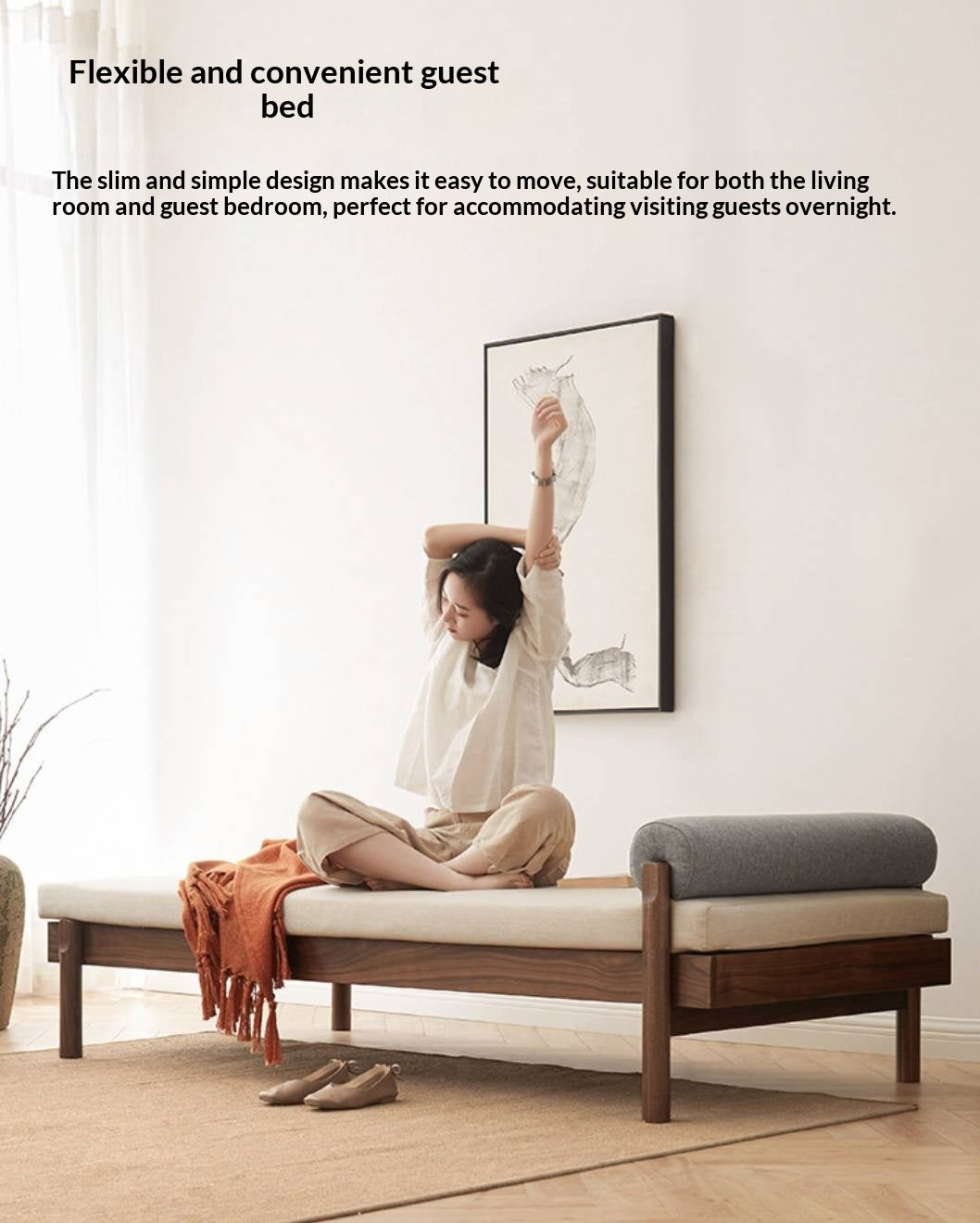 North american black walnut, Ash Solid Wood Single Sleeper Chaise Sofa Bed