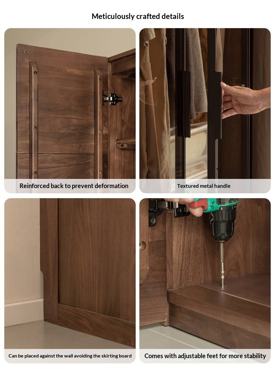 Black Walnut Solid Wood Wardrobe Combination Storage Cabinet