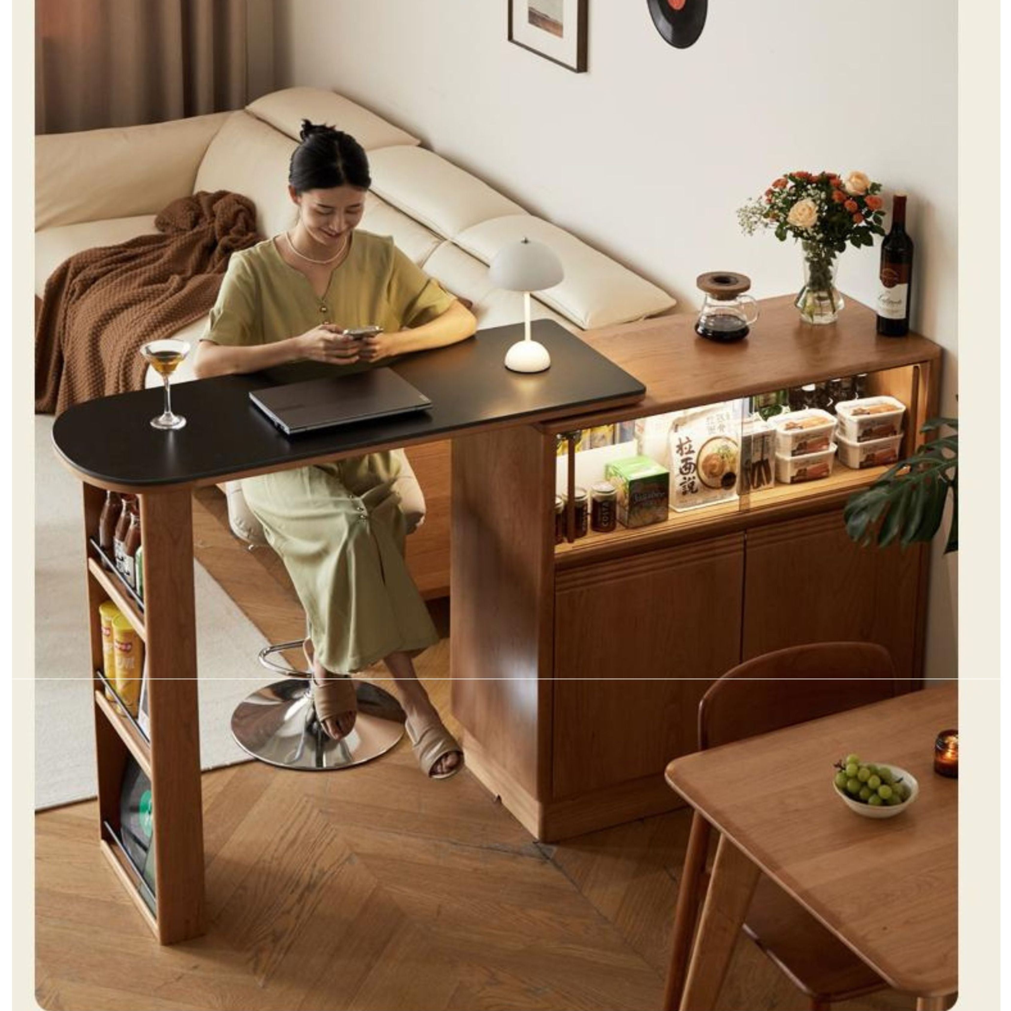 Cherry Solid Wood Telescopic Bar Table