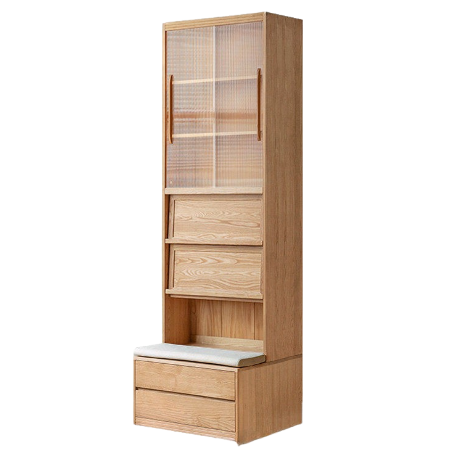 Ash, Oak Solid Wood Modern Combination Bookcase Integrated Card Seat