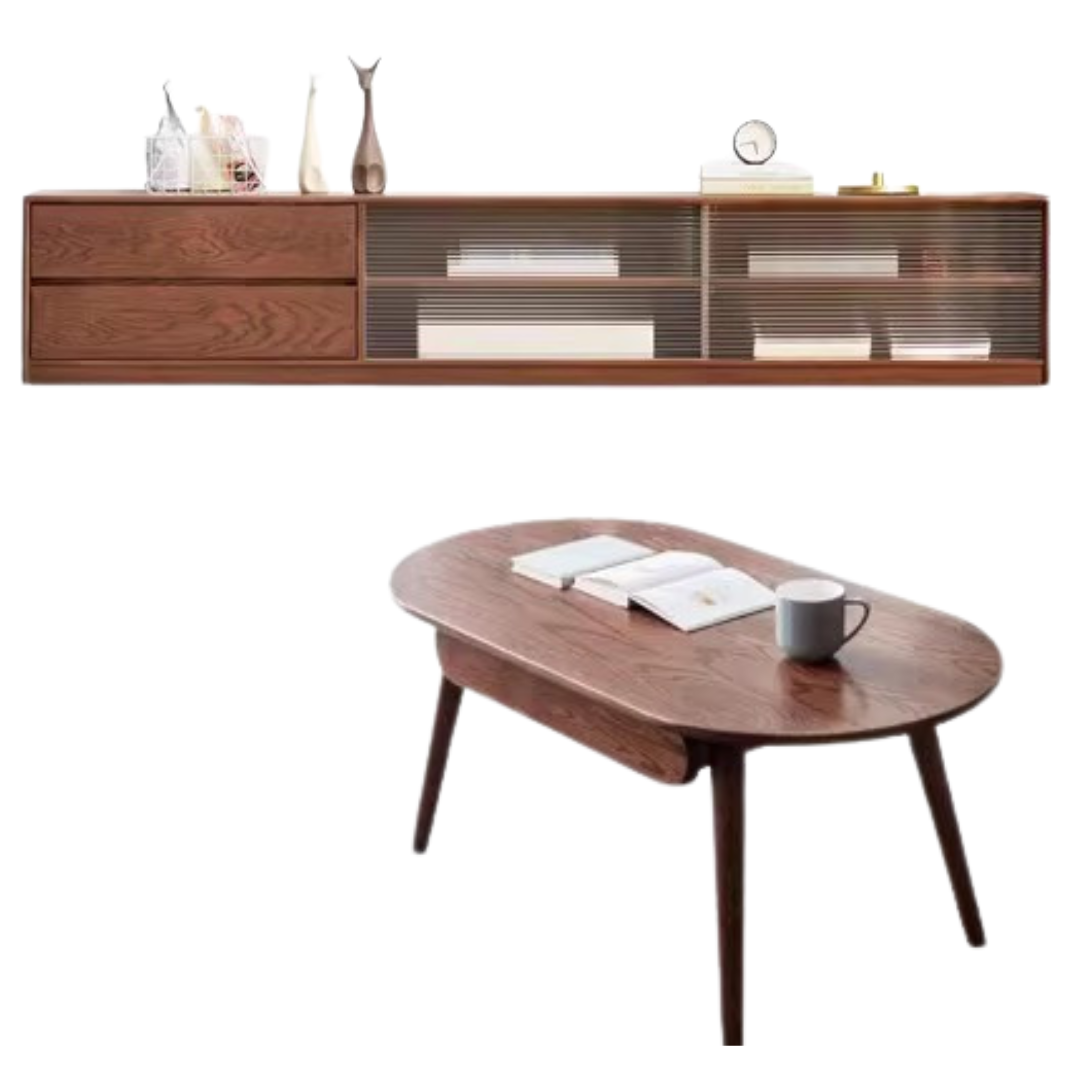 Oak, Solid Rubberwood TV Wall Cabinet.