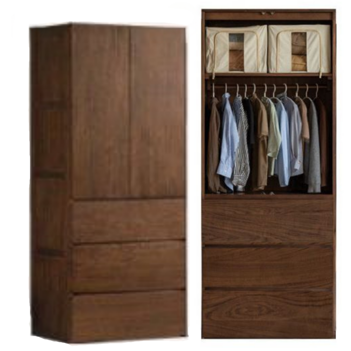 Black Walnut Solid Wood Wardrobe with Italian Style and Storage Cabinet