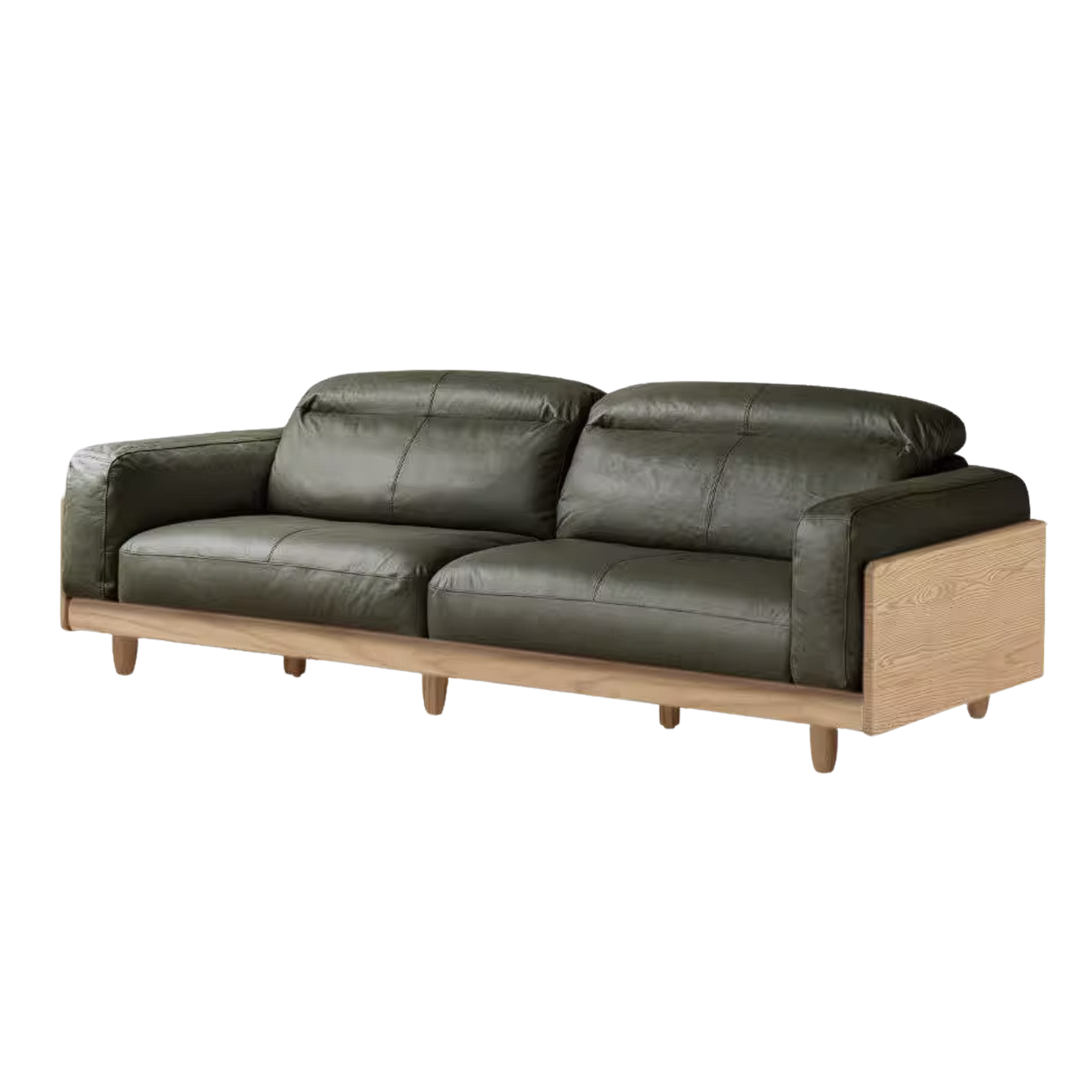 Ash Solid Wood Genuine leather Sofa with Solid Wood Frame and Adjustable Headrest