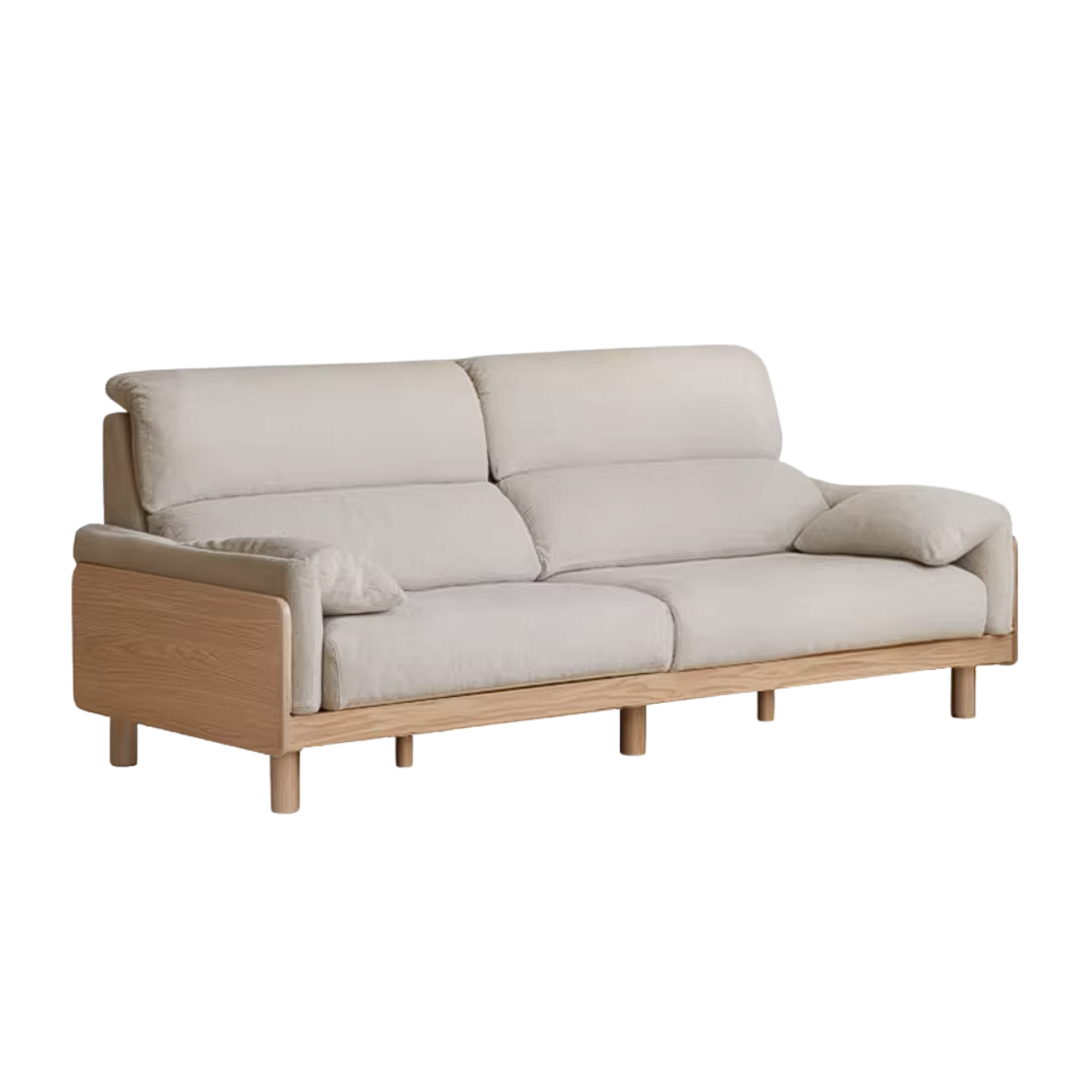 Oak, Ash Solid Wood Linen Sofa with Exposed Wood Base