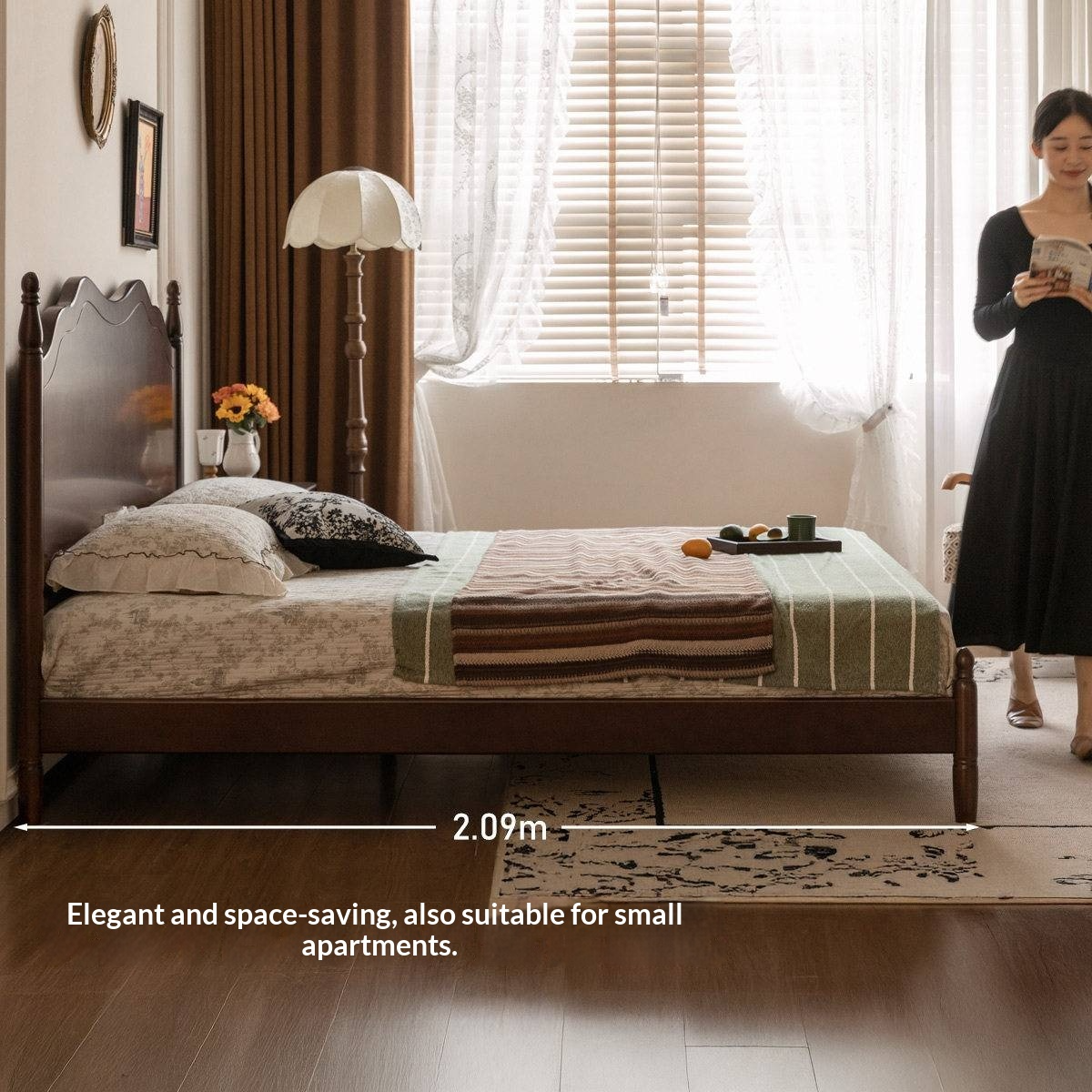 Poplar Solid Wood Bed — French Retro Style with Mid-Fashion Design