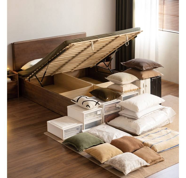 Black Walnut Solid Wood Box Bed — Luxury Multifunctional Storage Bed