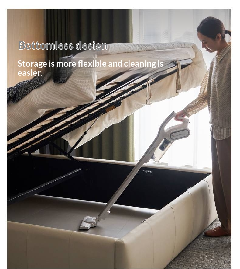 Genuine Leather Luxury Platform Box Bed, Headboard-Free Bed