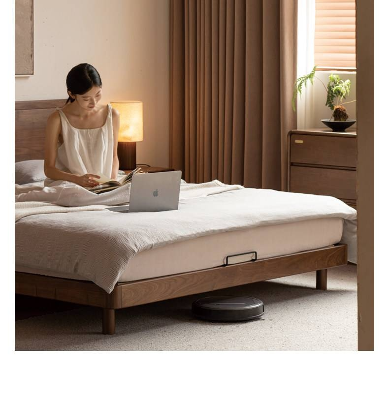 Black Walnut Solid Wood Bed — Modern Minimalist Large Slab Bed