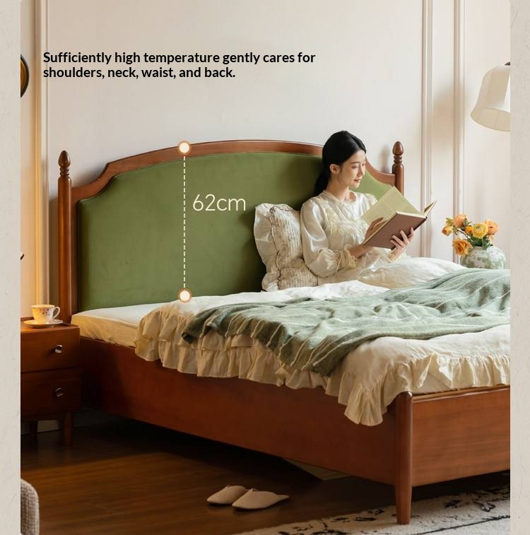 Poplar Solid Wood Box Bed — French Retro Style with Soft Backrest and Mid-Fashion Design