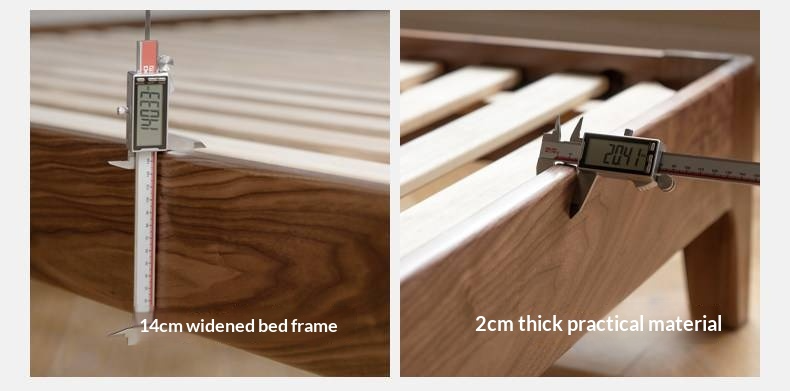 Black Walnut, Sandalwood Solid Wood Bed — Genuine Leather Upholstered, Simple Luxury Design