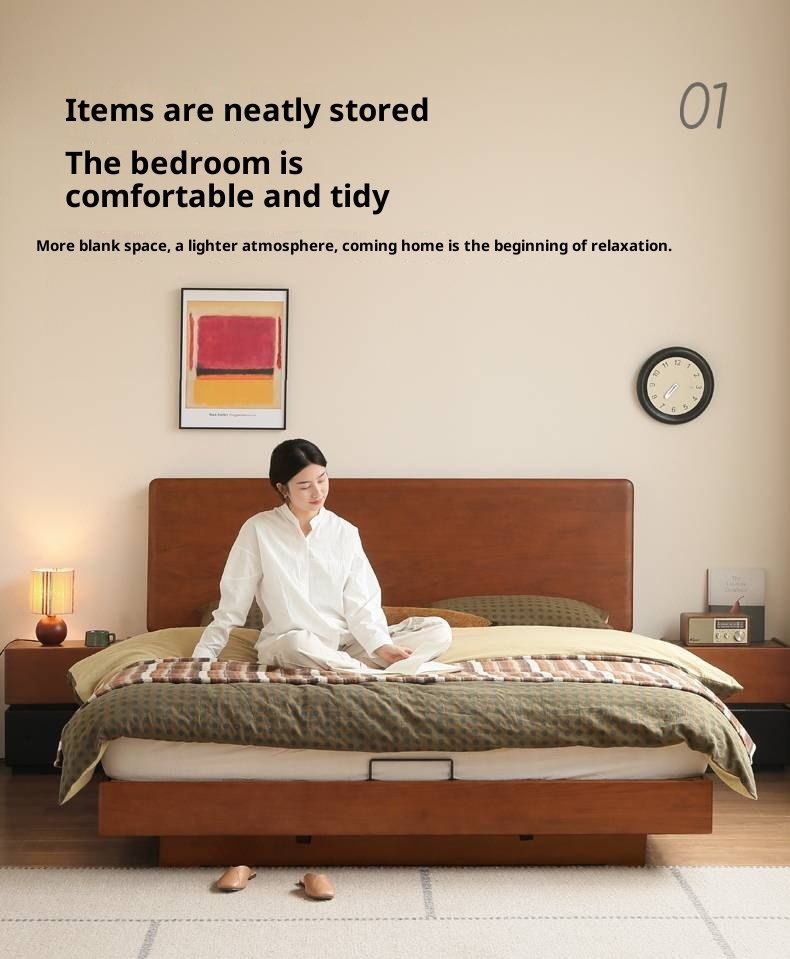 Poplar Solid Wood Suspended Luminous Box Bed